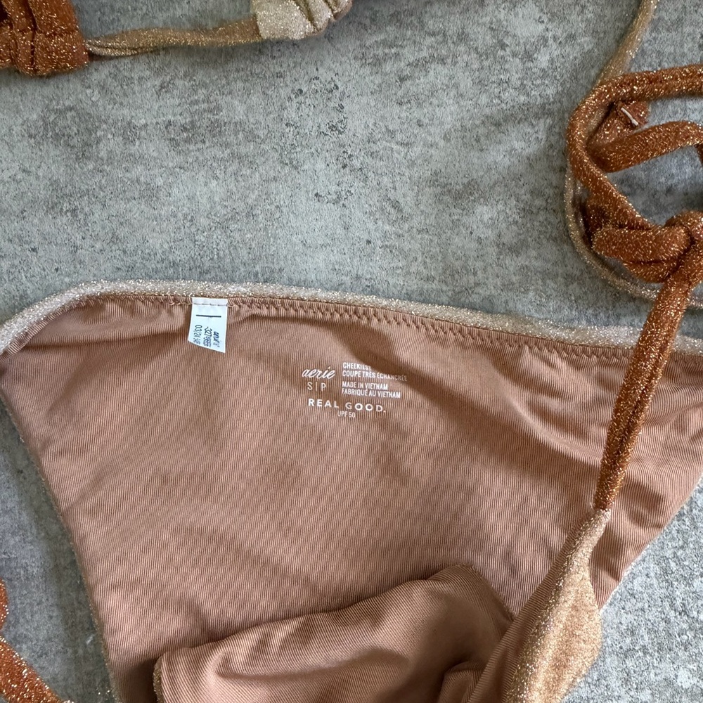 aerie Two-Tone Shimmery Triangle Bikini in Rust & Sand - Picture 2 of 4